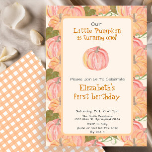 Autumn Pumpkin First Birthday Custom Name Invitation