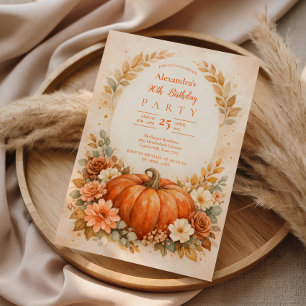 Autumn Pumpkin Floral Birthday Invitation