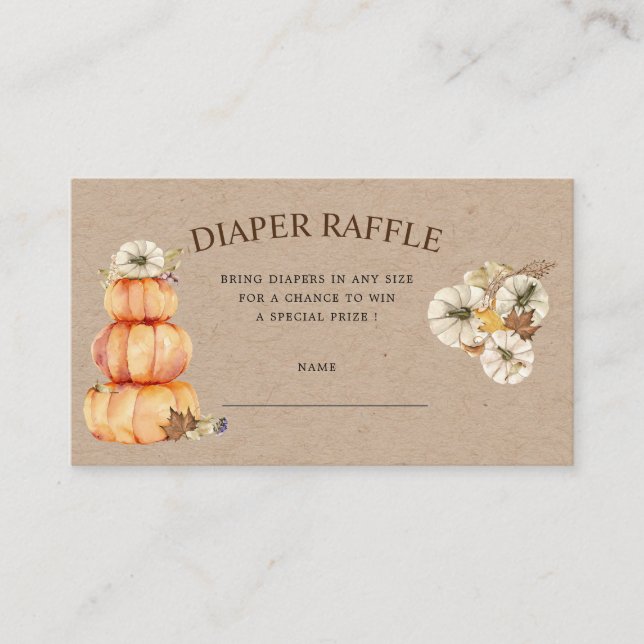 autumn pumpkin floral diaper raffle ticket enclosure card (Front)