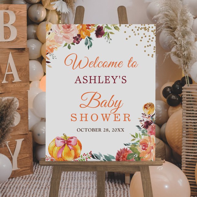Autumn Pumpkin Floral Fall Baby Shower Sign (Creator Uploaded)