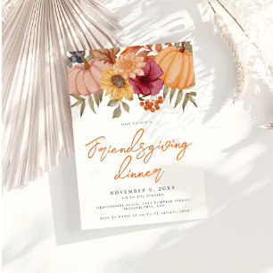 Autumn Pumpkin Floral Friendsgiving Dinner Invitation