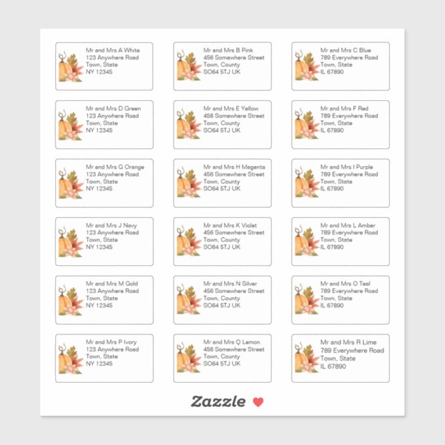 Autumn Pumpkin Floral Individual Name and Address  (Sheet)