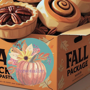 Autumn pumpkin floral terracotta orange and teal  classic round sticker