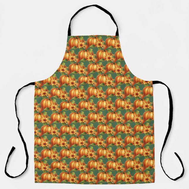 Autumn Pumpkin Floral Thanksgiving Apron (Front)
