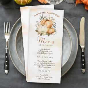 Autumn Pumpkin Floral Thanksgiving Dinner Menu