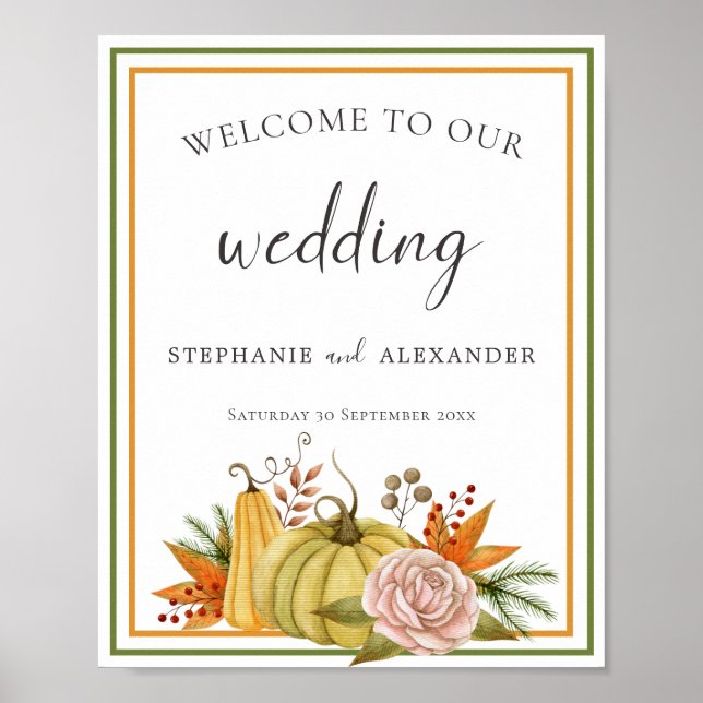 Autumn Pumpkin Floral Welcome to Wedding Poster (Front)
