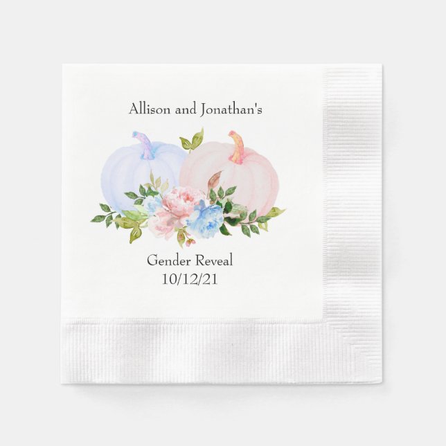Autumn Pumpkin Gender Reveal pink blue Napkin (Front)