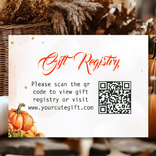 Autumn Pumpkin Gift Registry QR Code Baby Shower Enclosure Card