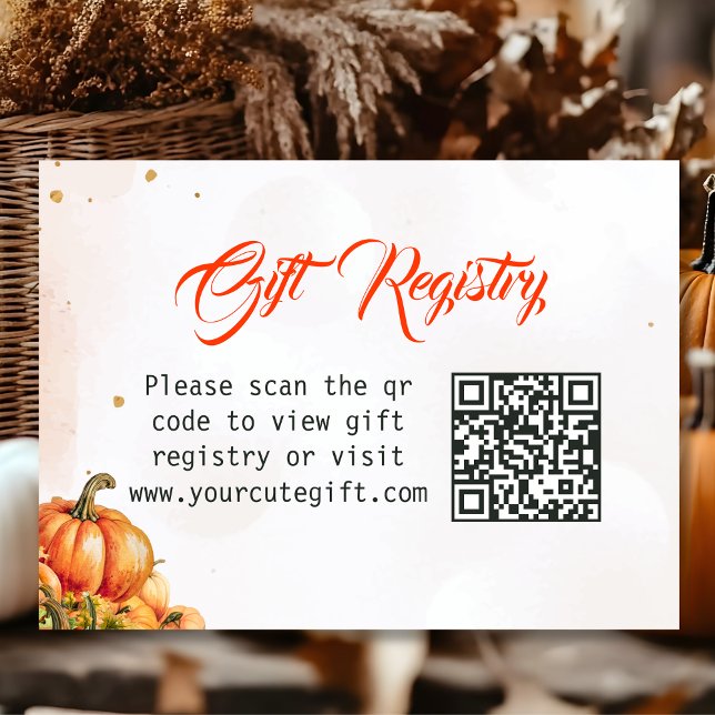 Autumn Pumpkin Gift Registry QR Code Baby Shower Enclosure Card (Creator Uploaded)