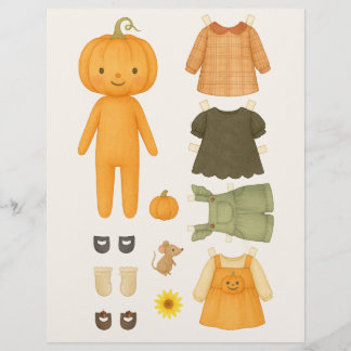 Autumn Pumpkin Girl Watercolor Paper Doll 