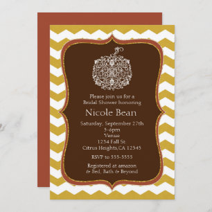 Autumn Pumpkin & Gold Chevron Elegant Invitation