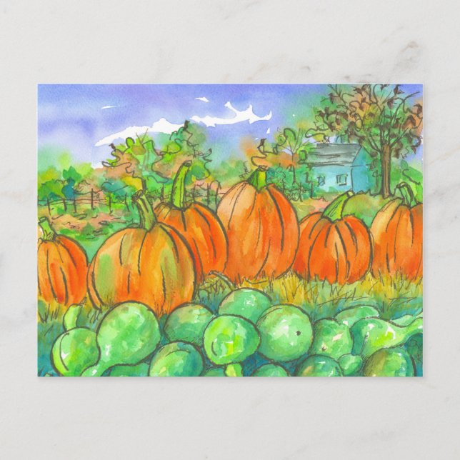 Autumn Pumpkin Gourds Harvest Watercolor Postcard (Front)