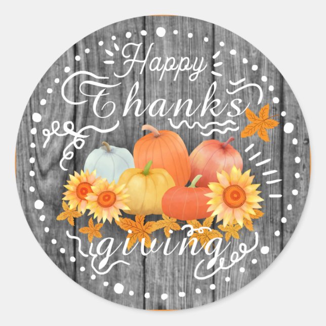 Autumn Pumpkin Grey Pine Classic Round Sticker (Front)