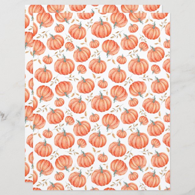 Autumn Pumpkin Halloween Scrapbook Paper in White (Front/Back)