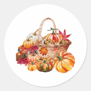 Autumn Pumpkin Harvest Basket Classic Round Sticker