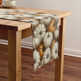 Autumn Pumpkin Harvest Pattern Rustic Fall Short Table Runner