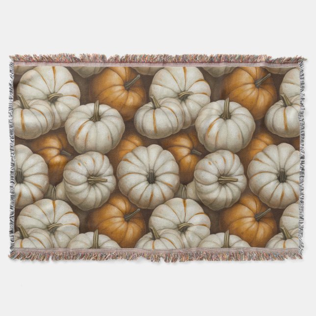 Autumn Pumpkin Harvest Pattern | Rustic Fall  Throw Blanket (Front)