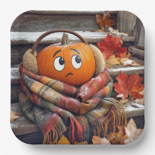 Autumn Pumpkin in a Cosy Scarf Paper Plate