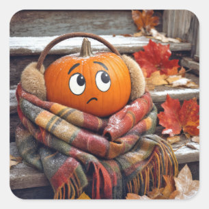 Autumn Pumpkin in a Cosy Scarf Square Sticker
