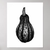 Autumn Pumpkin Ink Stipple Drawing Poster