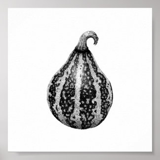 Autumn Pumpkin Ink Stipple Drawing Poster