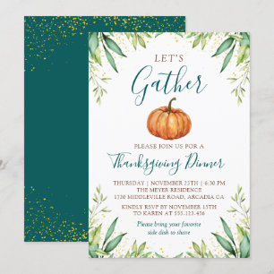 Autumn Pumpkin Let's Gather Thanksgiving Dinner   Invitation