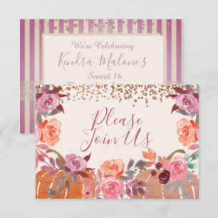 Autumn Pumpkin Mauve Pink Floral Custom Invitation