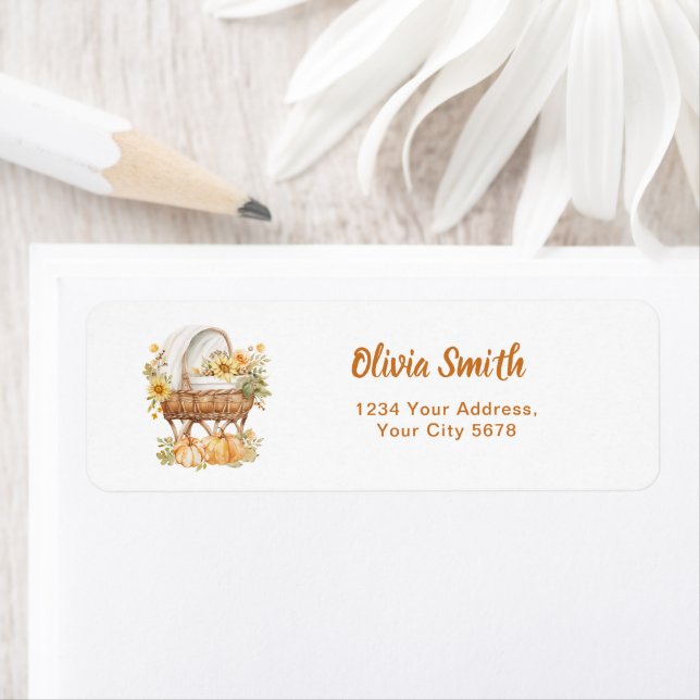 Autumn Pumpkin Neutral Baby Shower Return Address Label (Insitu)