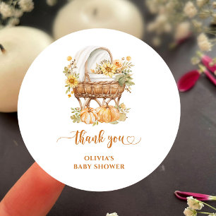 Autumn Pumpkin Neutral Baby Shower Thank You Classic Round Sticker