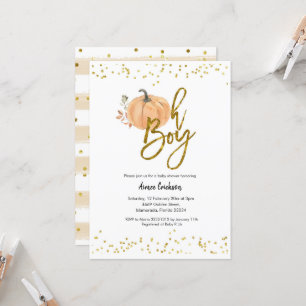 Autumn Pumpkin Oh Boy Baby Shower Invitation