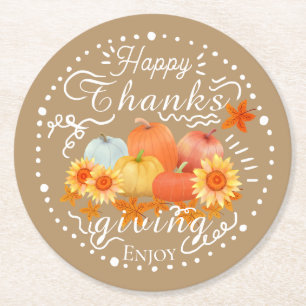 Autumn Pumpkin Orange Round Paper Coaster