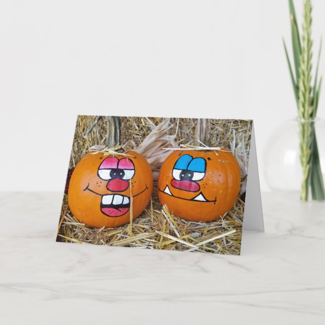 autumn pumpkin pair with funny faces card (Front)
