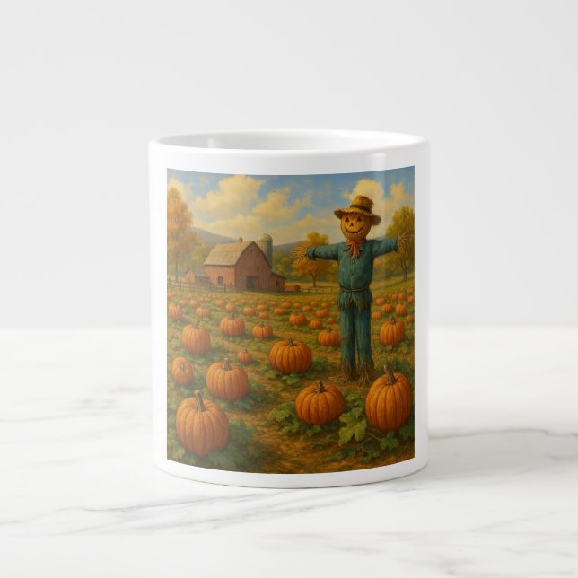 autumn pumpkin patch & scarewcrow large coffee mug (Front)