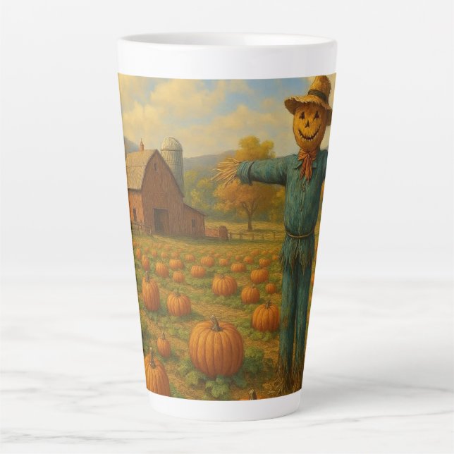 autumn pumpkin patch & scarewcrow latte mug (Front)