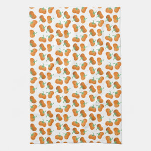 Autumn Pumpkin Pattern Fall Orange Green Tea Towel