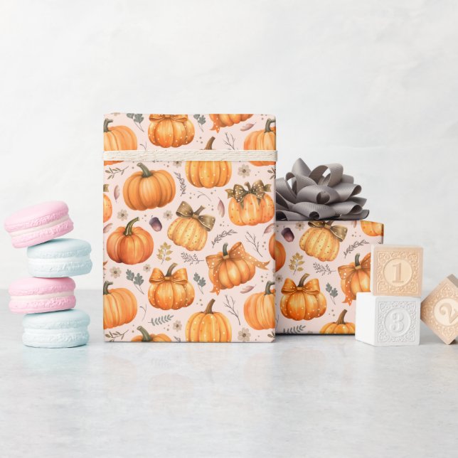 Autumn Pumpkin Pattern - Wrapping Paper Roll (Baby Shower)