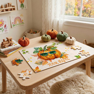 Autumn Pumpkin Personalised Kids Jigsaw Puzzle