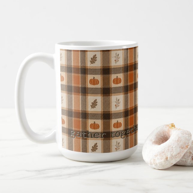 Autumn Pumpkin Plaid Coffee Mug (With Donut)