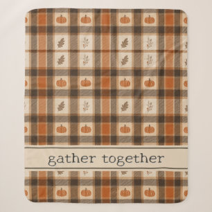 Autumn Pumpkin Plaid Sherpa Blanket