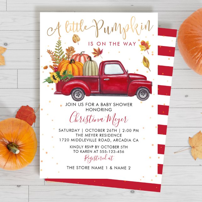 Autumn Pumpkin Red Truck Fall Baby Shower Invitation (Creator Uploaded)