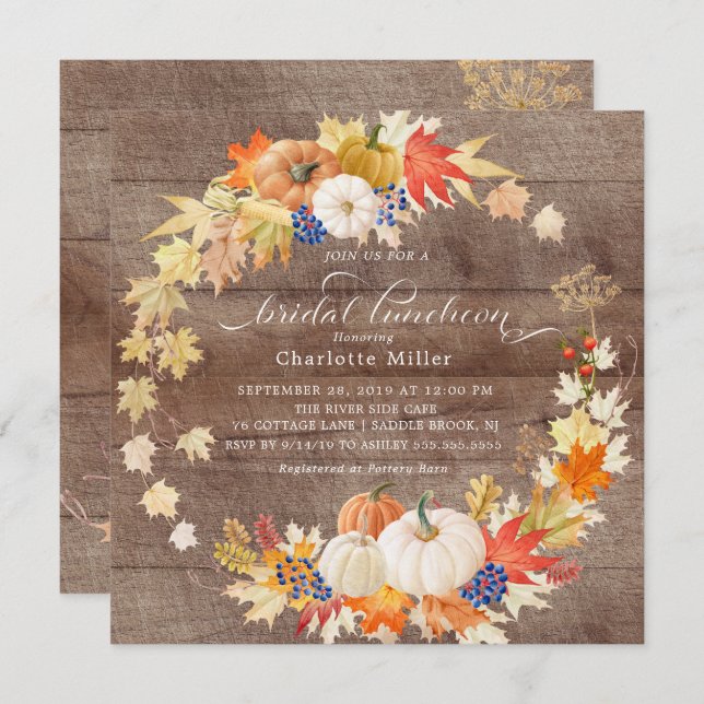 Autumn Pumpkin Rustic Bridal Shower Luncheon Invitation (Front/Back)