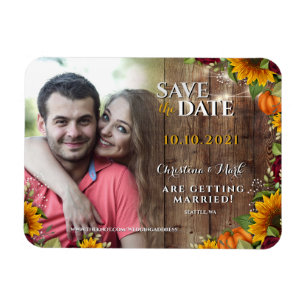 Autumn Pumpkin Rustic Rose Sunflower Photo Magnet