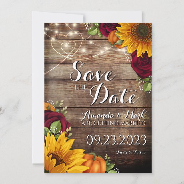 Autumn Pumpkin Rustic Save the Date Card (Front)