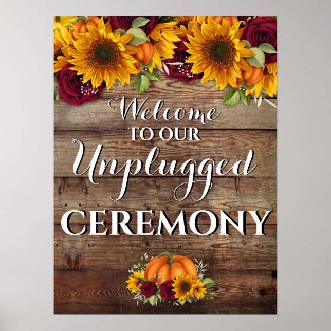 Autumn Pumpkin Rustic Wedding unplugged Sign (Front)