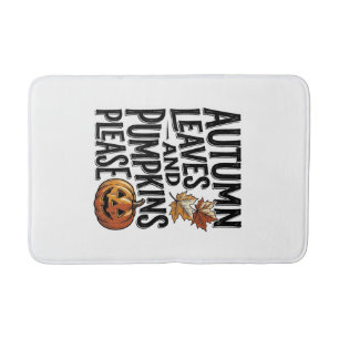 Autumn Pumpkin Shirt With Leaves And Halloween Vib Bath Mat