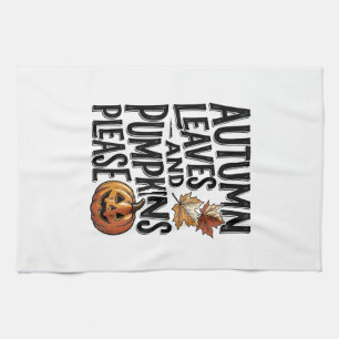 Autumn Pumpkin Shirt With Leaves And Halloween Vib Tea Towel