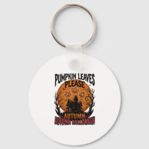 Autumn Pumpkin Shirt With Vintage Spooky Fall Leav Key Ring
