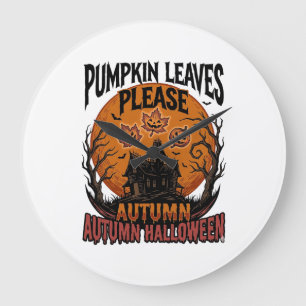 Autumn Pumpkin Shirt With Vintage Spooky Fall Leav Large Clock