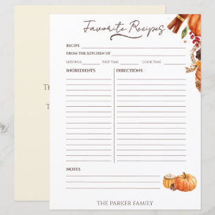 Autumn Pumpkin Spice Family Recipe Cards