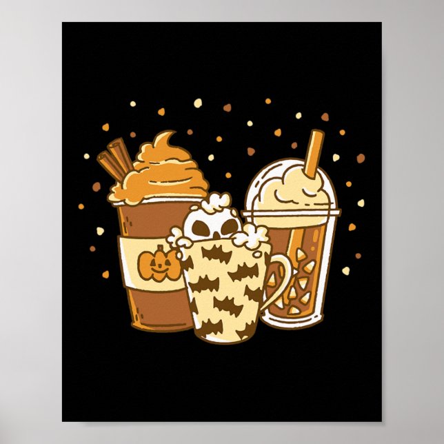 Autumn Pumpkin Spice Latte Coffee Halloween Fall  Poster (Front)